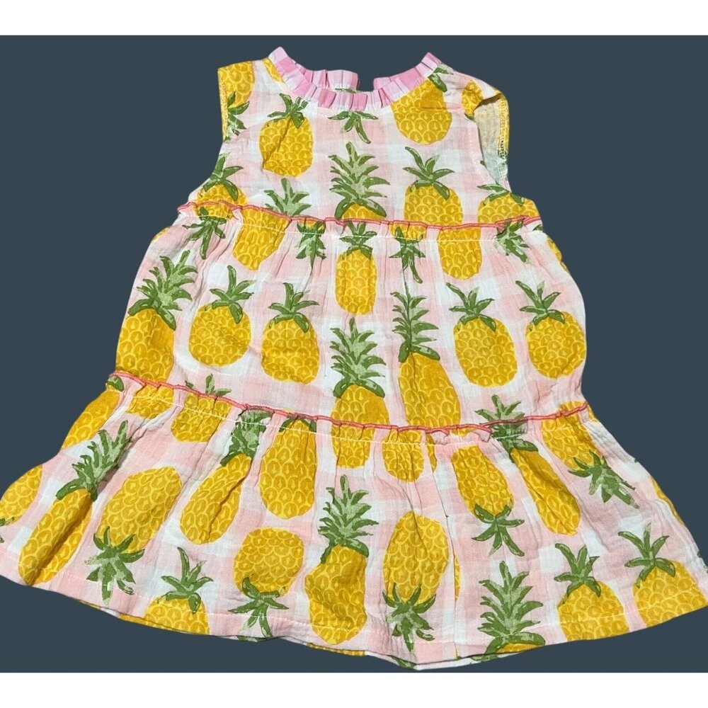 Mud Pie 12-18m NWT Pineapple pink yellow dress tiered cotton gauze fruit tropica